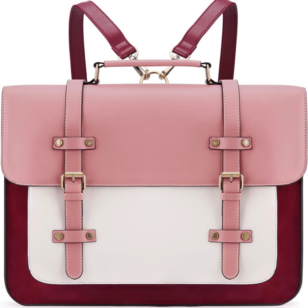 EUC Ecosusi Convertible Large Messenger Backpack in Pink/Burgundy/Cream
